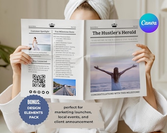 Business Newspaper Template, Editable Canva Marketing Newsletter for Launches, Events & Announcements, Digital Download