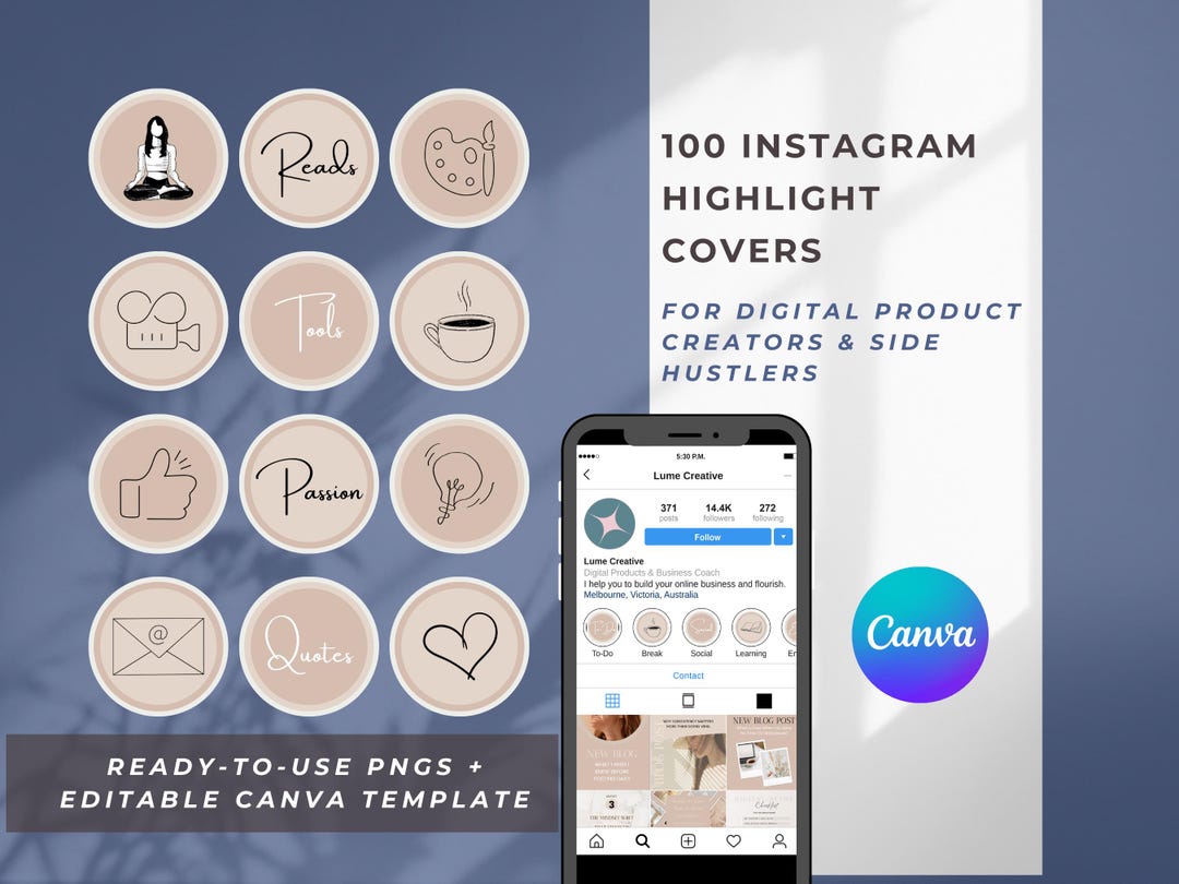 100 Instagram Highlight Covers for Business Editable in Canva Template ...