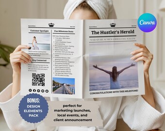 Business Newspaper Template, Editable Canva Marketing Newsletter for Launches, Events & Announcements, Digital Download