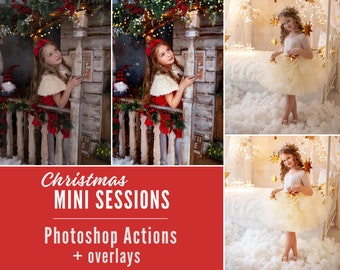 Photoshop actions, christmas, mini sessions, Xmas PS action, overlays lights, bokeh, snow, holiday, skin retouch