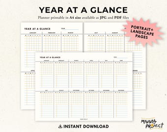 Year At a Glance Printable | Undated Yearly Calendar (PDF)