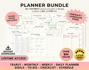 Druckbares Planer-Bundle | Täglich, Wöchentlich, Monatlich (Digitaler Download)