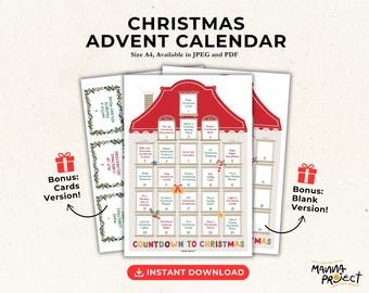 Christmas Advent Calendar Printable | Holiday Activity Cards (Digital Download)