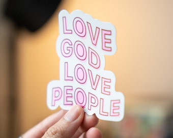 Hologram Christian Sticker | Love God Love People, Bible Verse (3" x 3")