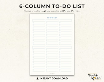 6-Column To Do List Planner | Printable Task Organizer (JPG, PDF)
