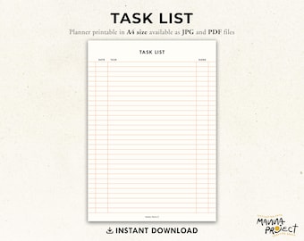Task List Planner | Minimalist To-Do Checklist (JPG, PDF)