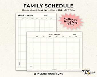 Wochen Familienplaner | Stundenplan Organizer (Digitaler Download)