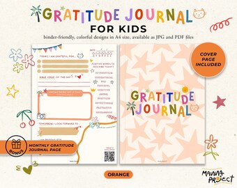 Kids Gratitude Journal | Orange, Bible Study, Homeschool (Digital Download)