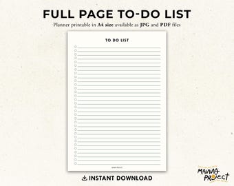 Full Page To-Do List Printable | Minimalist Task Planner (JPG, PDF)