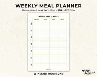 Colorful Weekly Meal Planner | Food Tracker (JPG, PDF)
