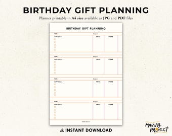 Birthday Gift Planner Printable | Gift Tracker (PDF/JPG)