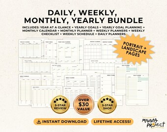 Daily, Weekly, Monthly Planner Bundle (Digital Download)