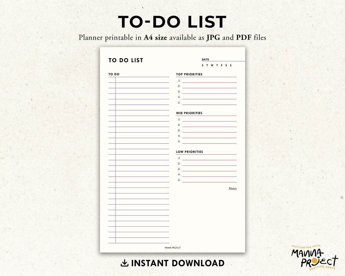 To Do List Printable | Daily Planner | Daily Task List | Checklist ...