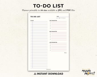 Daily To-Do List Printable | Priorities Task Planner (JPG, PDF)
