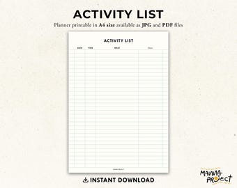 Printable Activity List | Daily Task Planner (JPG, PDF)