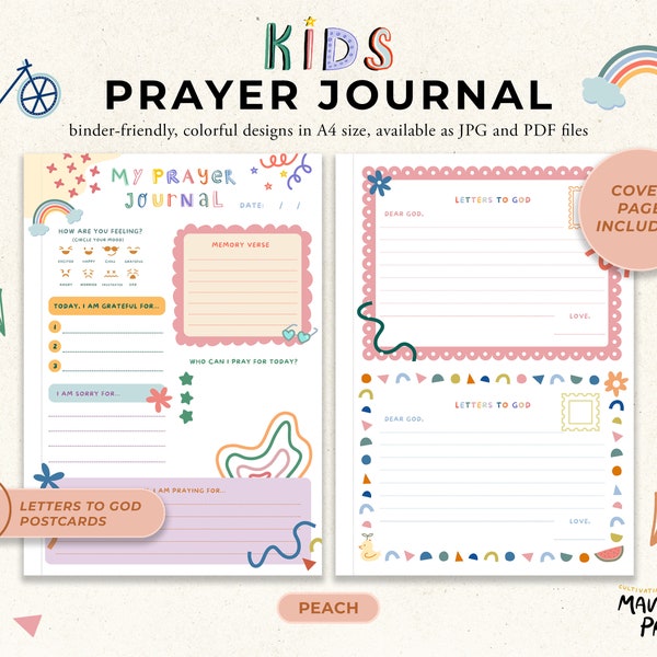 Kids Prayer Journal | Journal for Kids | Printable Prayer Journal | Peach Version