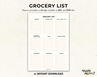 Printable Grocery List Planner | Organized Shopping Checklist (JPG, PDF)