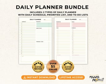 Daily Planner Bundle | Hourly Schedule, Gratitude Journal (Digital Download)