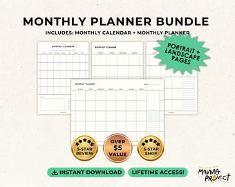 Undated Monthly Planner Bundle | Portrait + Landscape (Digital Download)