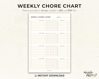 Weekly Chore Chart Printable | Family Task List (JPG, PDF)