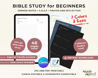 Beginner's Bible Study Journal | Sermon Notes, Prayer, SOAP (PDF Printable)