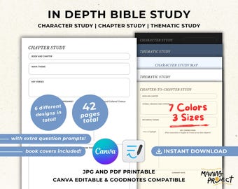 In Depth Bible Study Printables | Character, Chapter & Topical Study (Canva Template) (Digital Download)