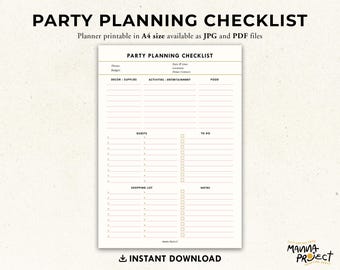 Party Planning Checklist Printable | Event Organizer (JPG, PDF)