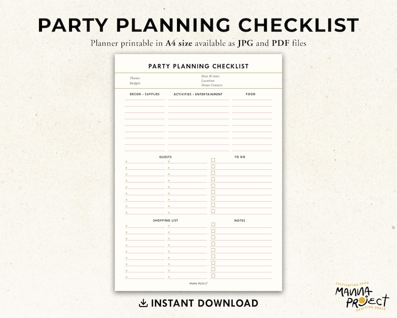 Party Planning Checklist Printable | Event Organizer (JPG, PDF) - Etsy