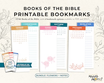 Books of the Bible Bookmark Bundle – Floral & Notes Designs (Printable)