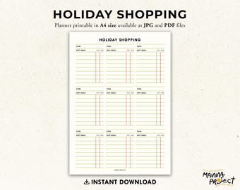 Holiday Shopping Planner Printable | Gift Tracker (PDF/JPG)