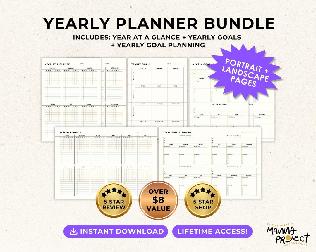 Yearly Planner Bundle | Goals, Calendar, Quarterly Planning (digital ...