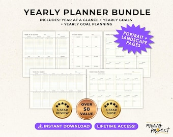 Yearly Planner Bundle | Goals, Calendar, Quarterly Planning (Digital Download)