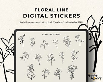 Floral Line Art Digital Stickers | Bible Journal, Goodnotes (PNG)
