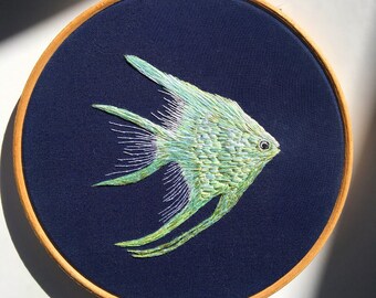 Elegant Angelfish Embroidery Hoop - Graceful Beauty in Stitched Form