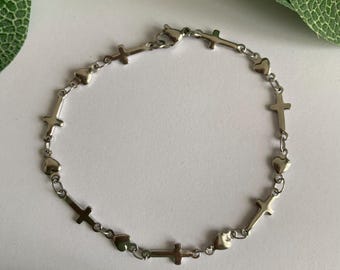 SILBER KREUZ & HERZ Kettenarmband