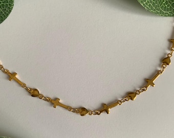 GOLD KREUZ & HERZ Halskette