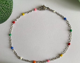 REGENBOGEN PERLEN SILBER ARMBAND