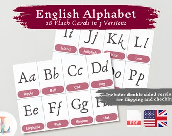 Tarjetas Flash ABC Inglés / montessori niños pequeños aprendiendo tarjetas flash imprimibles montessori tarjetas de actividades preescolares imprimibles