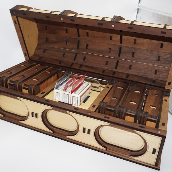 Fancy Wooden Gambler's Chest, Poker Set for 6, Card Games with Mini Poker Chips, Poker Storage Chest, Storage Box