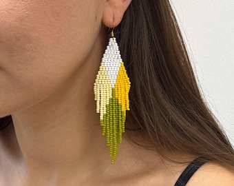 Handmade Boho Earrings with Czech Glass Beads, Long Boho Earrings, Beaded Dangle Earrings, Gift for Her, Handmade Bohemian Jewelry