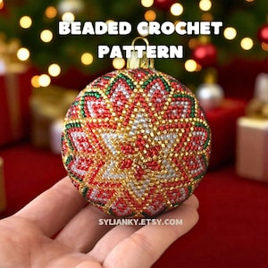 Modèle PDF de boule de Noël au crochet perlée – Décoration de Noël de 6 cm – Tutoriel de crochet de perles – Boule de Noël à faire soi-même – Téléchargement numérique instantané