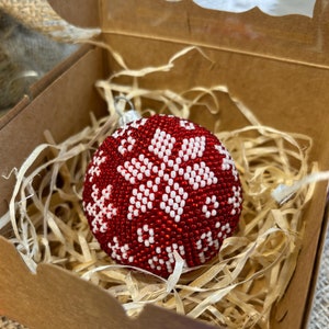 Crochet Christmas ornament - Toys for the Christmas tree - New Year 2024 home decor - Red-White Christmas bauble