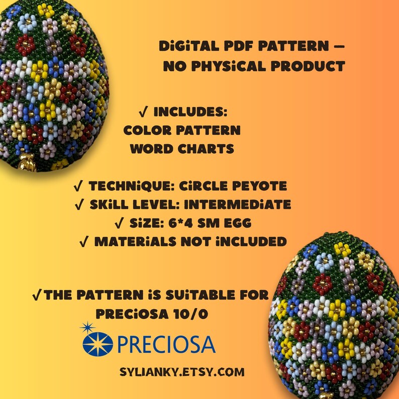 Modèle d'œuf de Pâques perlé, broderie de perles de Pâques, œuf au point Peyote, œufs de Pâques perlés, œufs Fabergé de vos propres mains Modèles de broderie de perles simples image 3