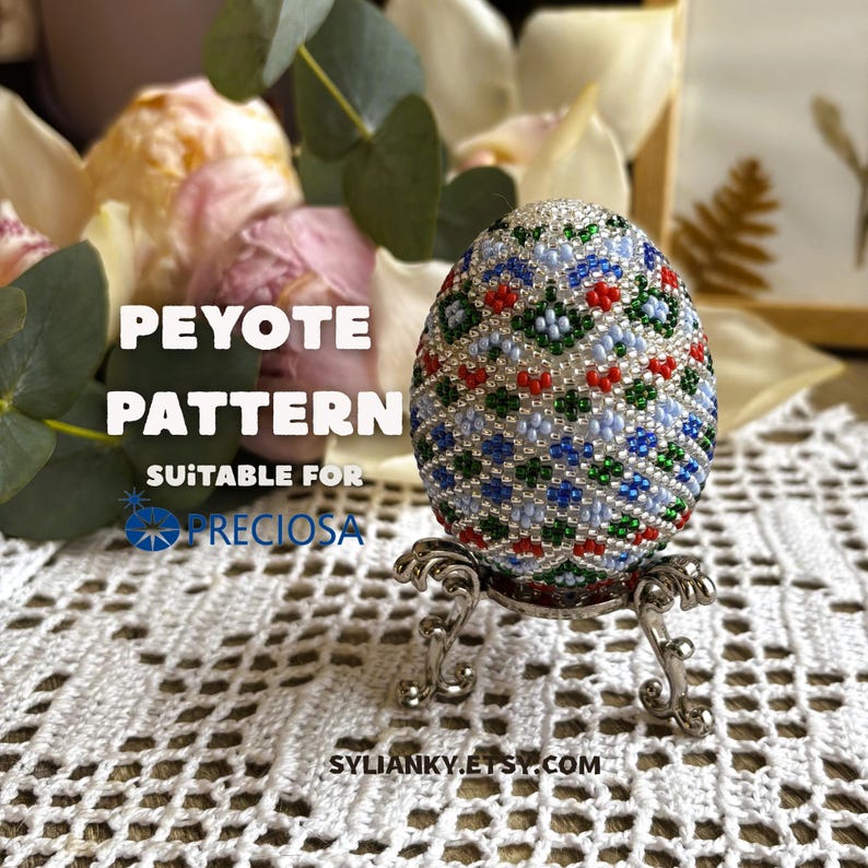 Modèle d'œuf de Pâques perlé, broderie de perles de Pâques, œuf au point Peyote, œufs de Pâques perlés, œufs Fabergé de vos propres mains Modèles de broderie de perles simples image 1