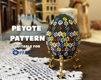 Patrón de huevo de Pascua con cuentas, trabajo con cuentas de Pascua, huevo en punto peyote, huevos de Pascua con cuentas, huevos Fabergé con tus propias manos Patrones sencillos de trabajo con cuentas