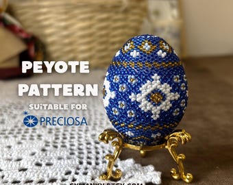 Modèle d'œuf de Pâques bleu perlé, broderie de perles de Pâques, œuf en point Peyote, œufs de Pâques perlés, œufs Fabergé, modèles simples de broderie de perles