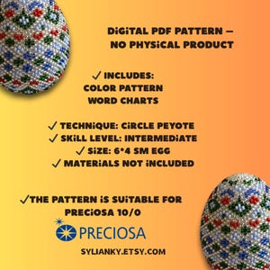 Modèle d'œuf de Pâques perlé, broderie de perles de Pâques, œuf au point Peyote, œufs de Pâques perlés, œufs Fabergé de vos propres mains Modèles de broderie de perles simples image 2