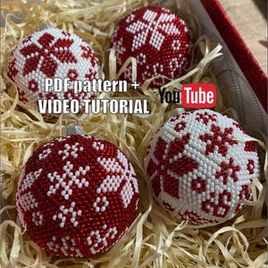 Beaded Crochet Christmas Ball Pattern – Video Tutorial PDF – DIY Ornament – Crochet Tree Decoration – Instant Download - Christmas ornament