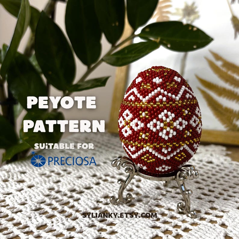 Modello di uovo di Pasqua con perline, perline pasquali, uovo con punto peyote, uova di Pasqua con perline, uova Fabergé con le tue mani Semplici modelli di perline immagine 1