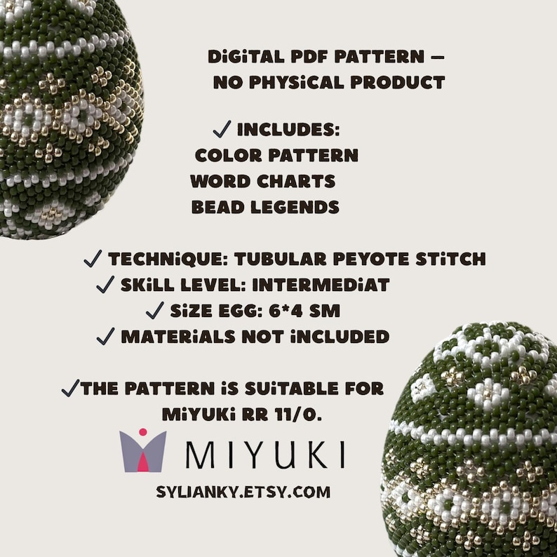 Wzór na jajko wielkanocne z koralikami w stylu peyote – samouczek w formacie PDF – styl Fabergé zdjęcie 2